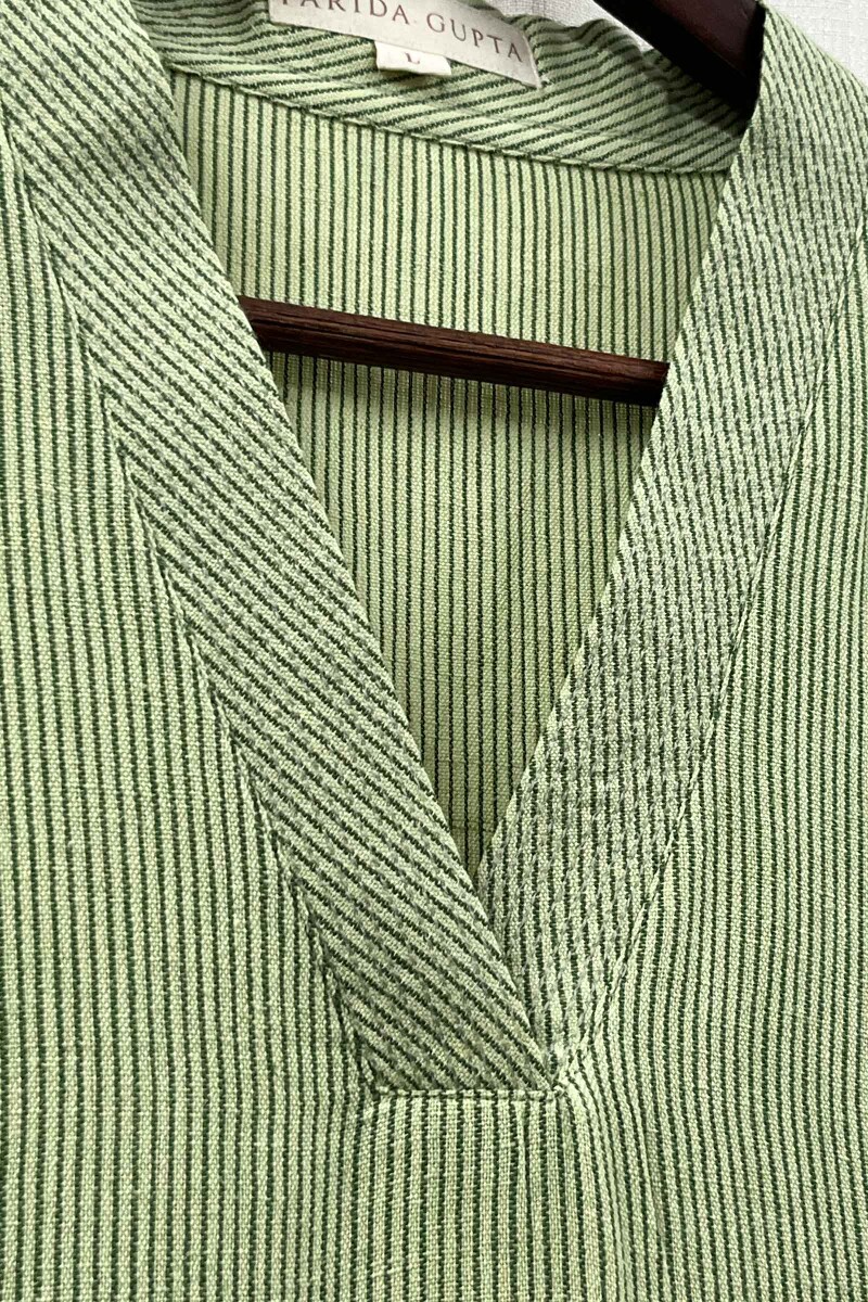 Green Handcrafted Straight Handloom Cotton Kurta
