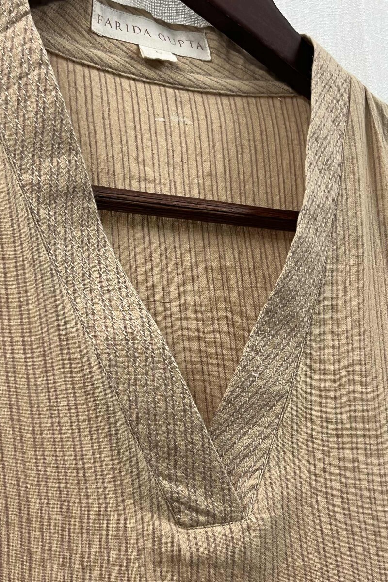 Beige Handcrafted Straight Handloom Cotton Kurta