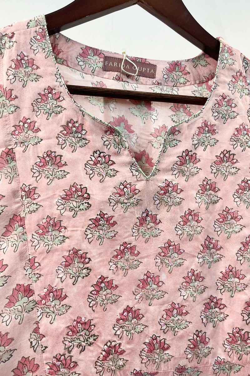 FG Specials: 1 of 1- Pink Hand Block-Printed Modal Kurta
