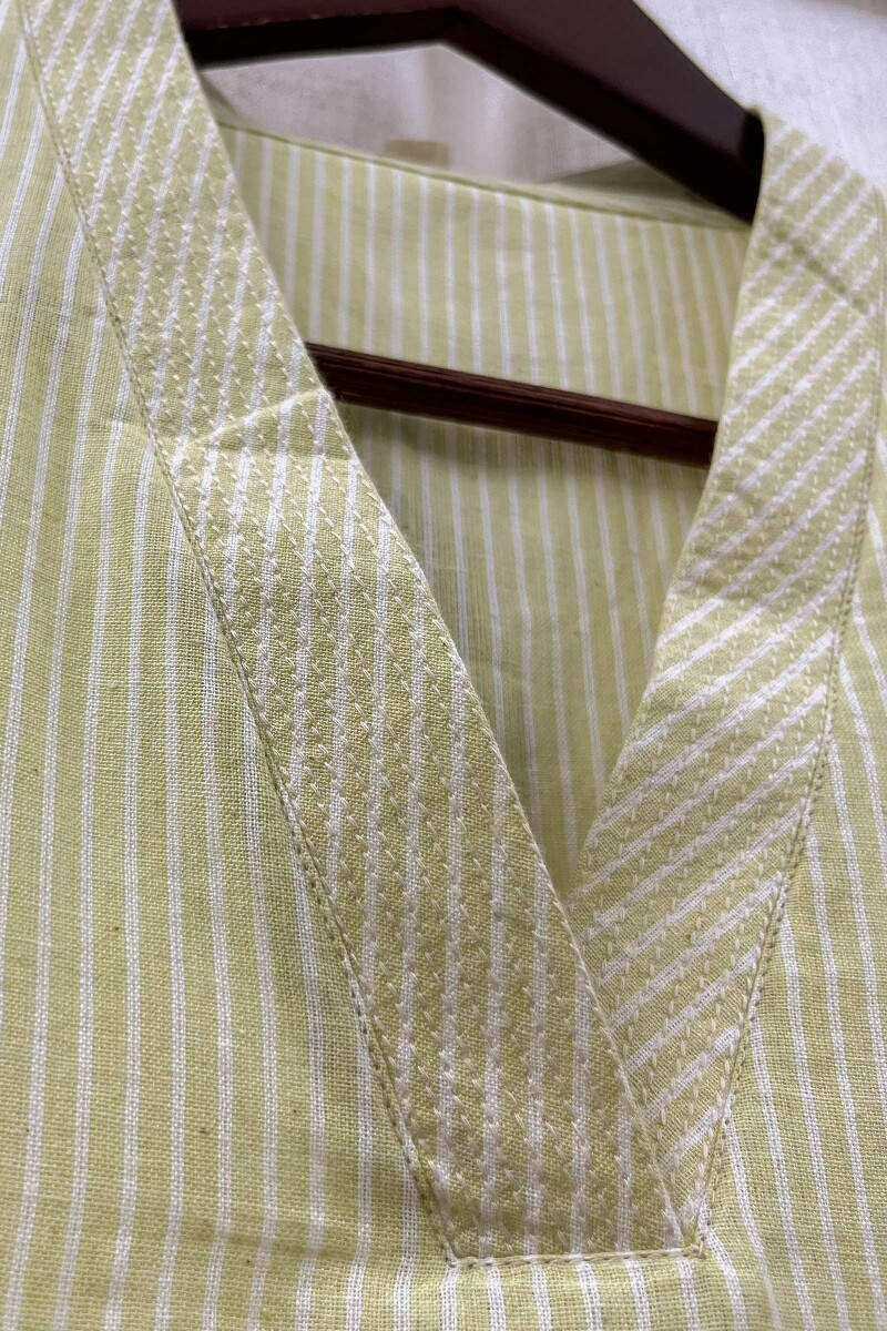 Light Yellow Handcrafted Straight Handloom Cotton Kurta