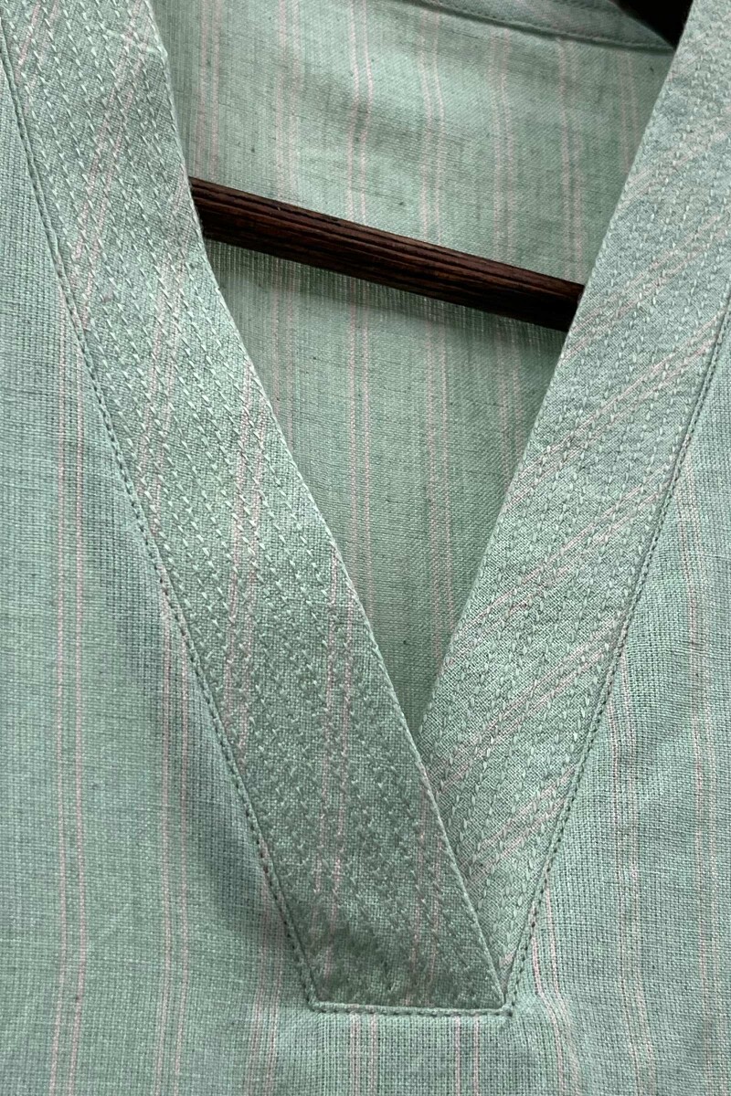 Mint Green Handcrafted Straight Handloom Cotton Kurta