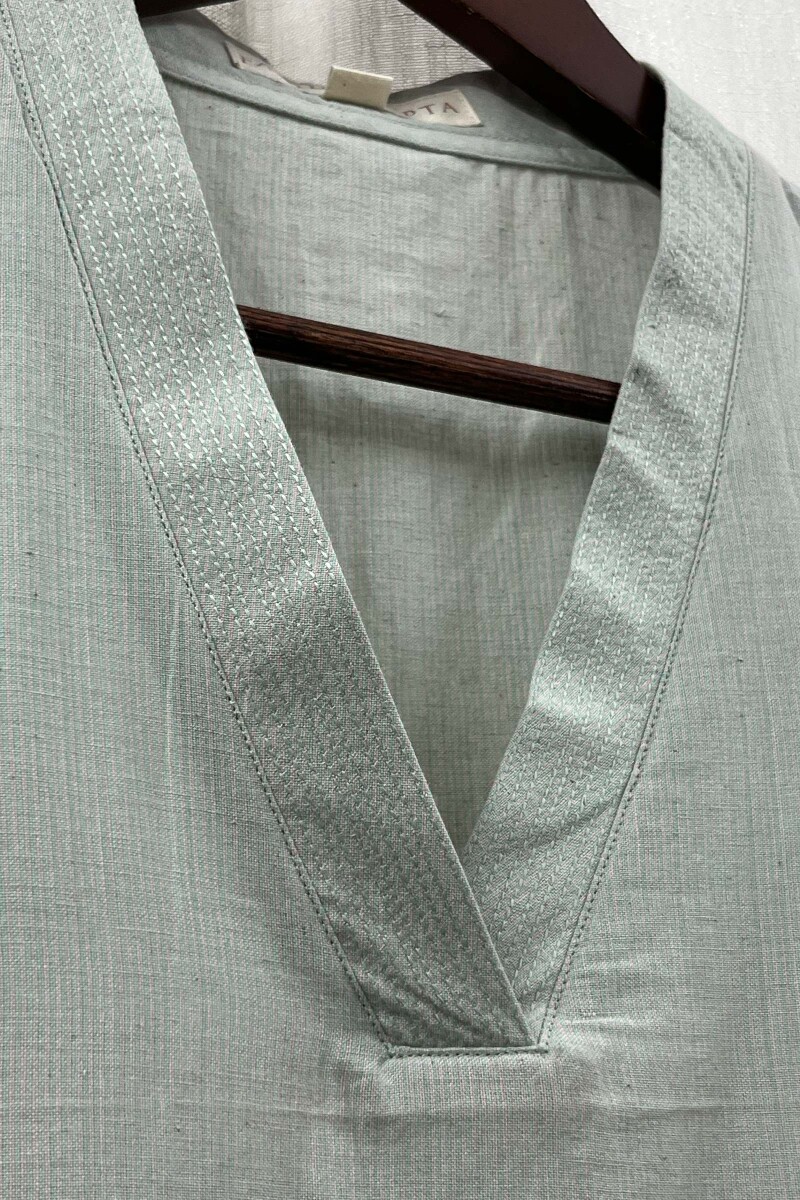 Mint Green Handcrafted Straight Handloom Cotton Kurta