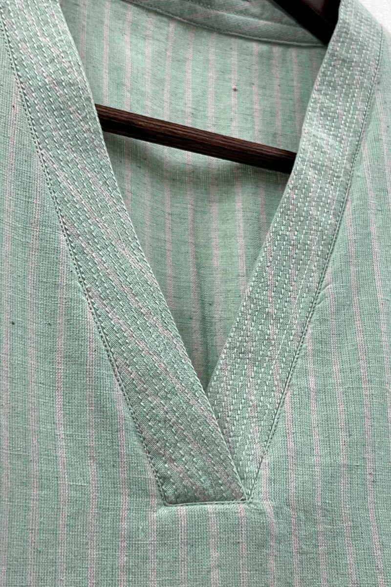 Mint Green Handcrafted Straight Handloom Cotton Kurta