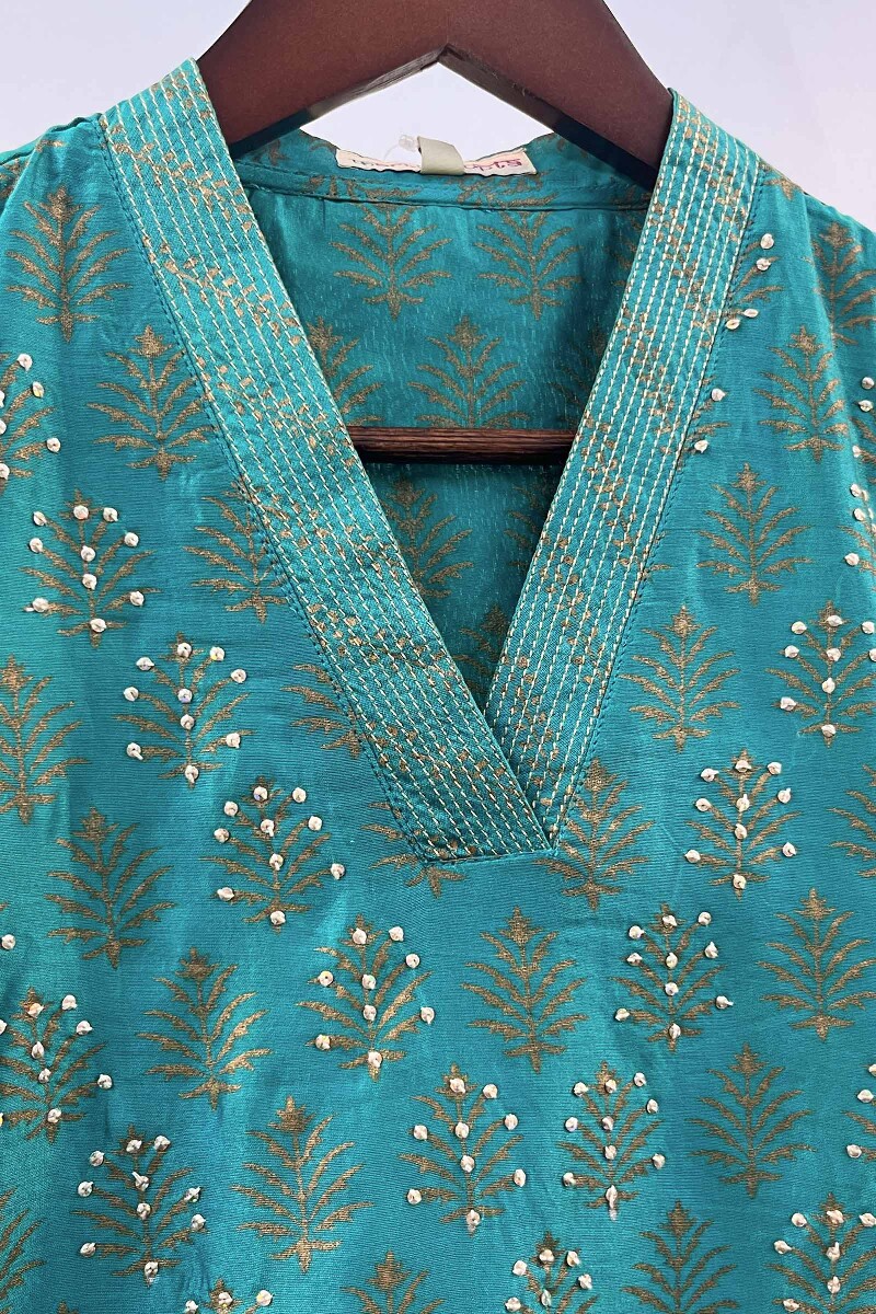 FG Specials: 1 Of 1- Teal Handcrafted Chanderi Kurta
