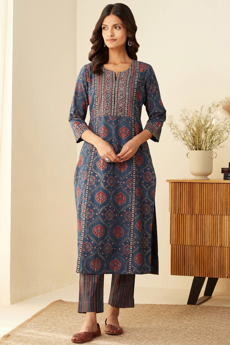 Ajrak Hand Block-Printed Straight Cotton Kurta