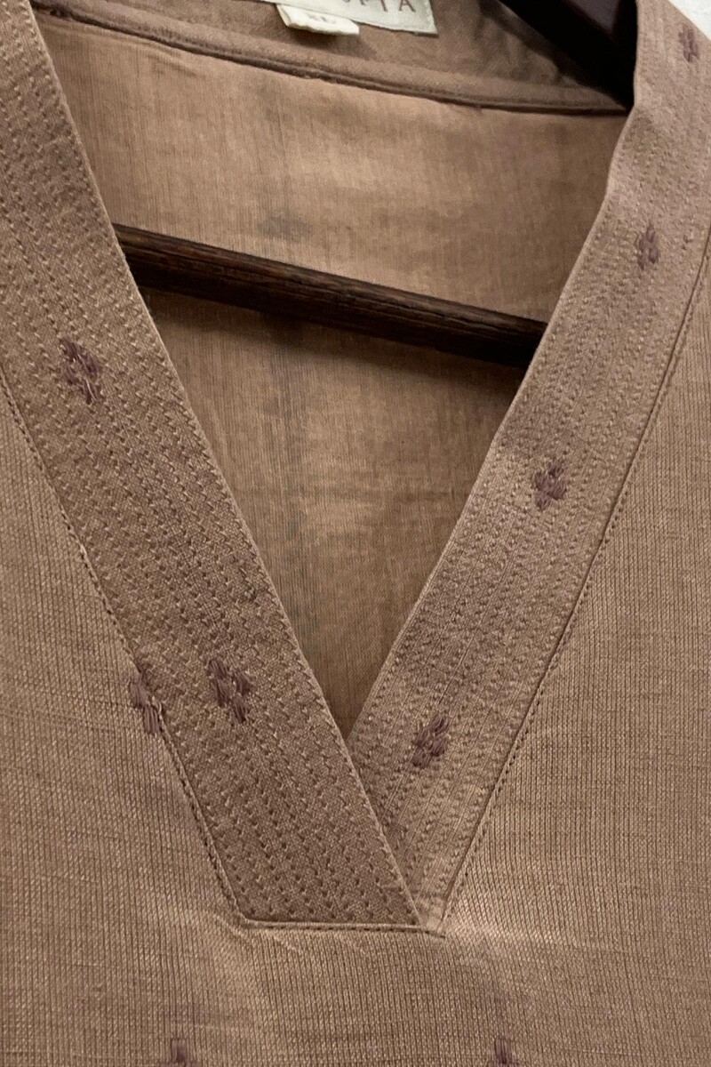 Brown Handcrafted Straight Handloom Cotton Kurta