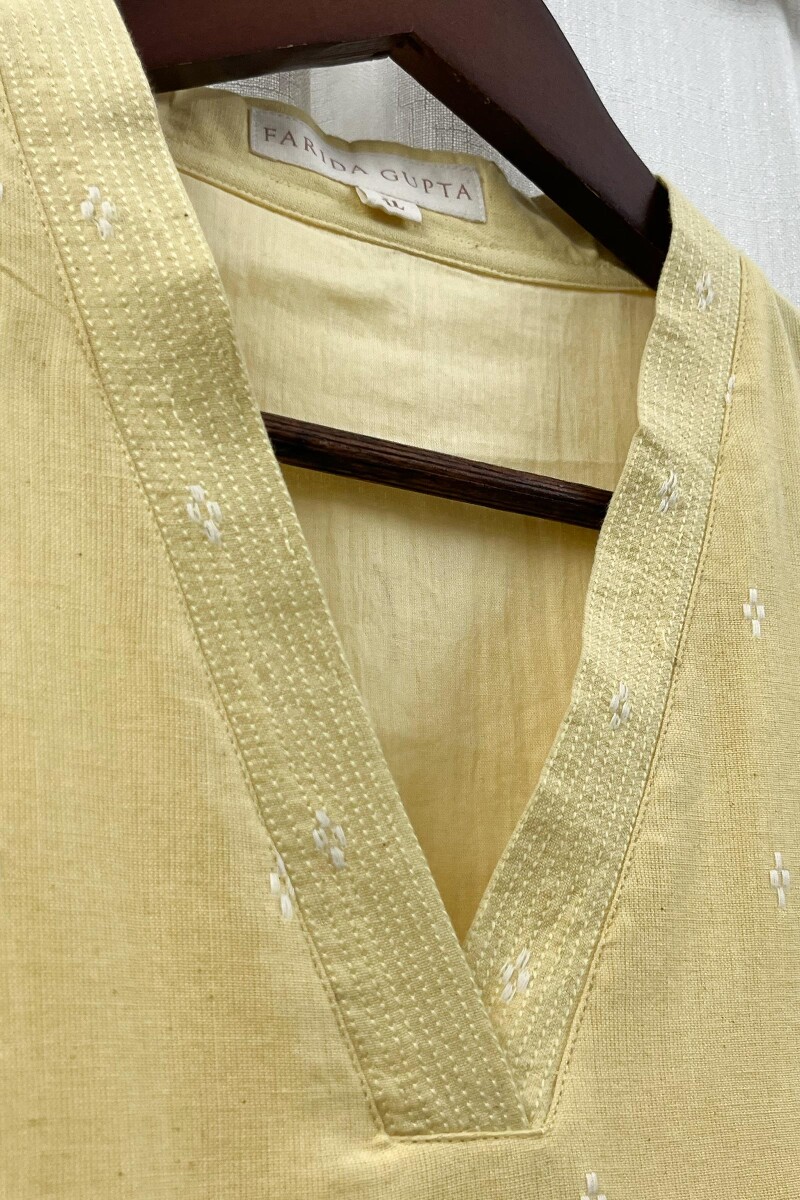 Yellow Handcrafted Straight Handloom Cotton Kurta