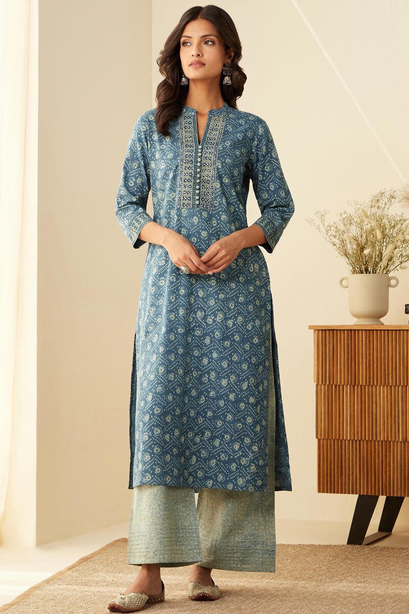 Akola Hand Block-Printed Straight Cotton Kurta