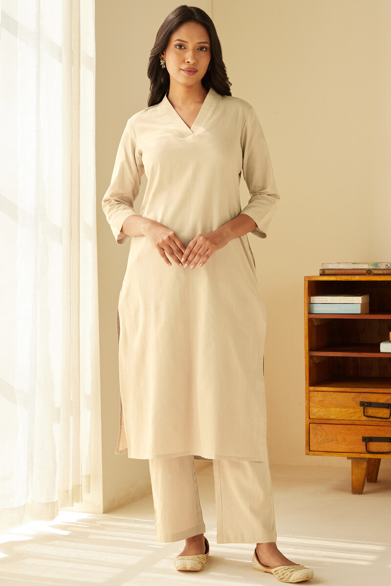 Beige Handcrafted Cotton Linen Pants