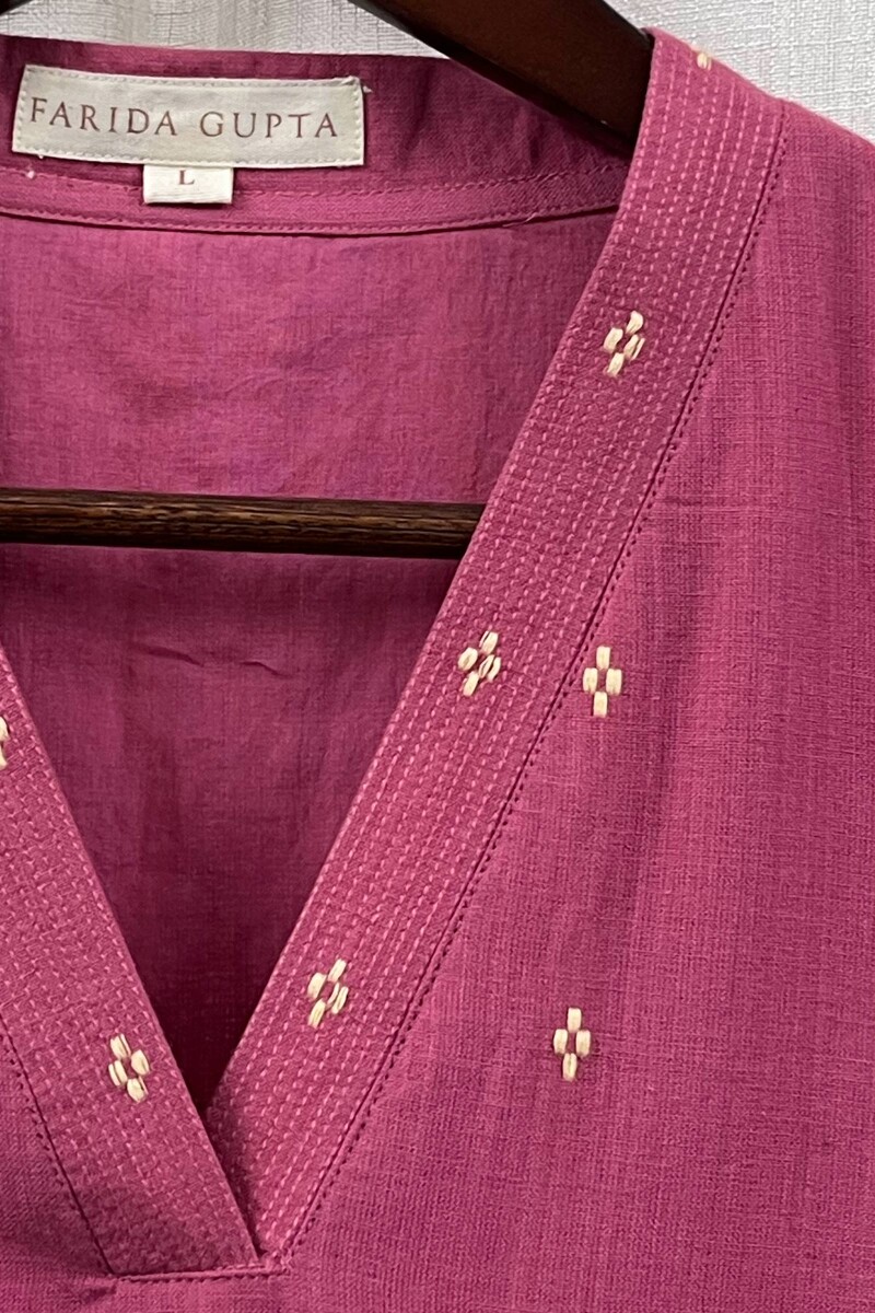 Pink Handcrafted Straight Handloom Cotton Kurta