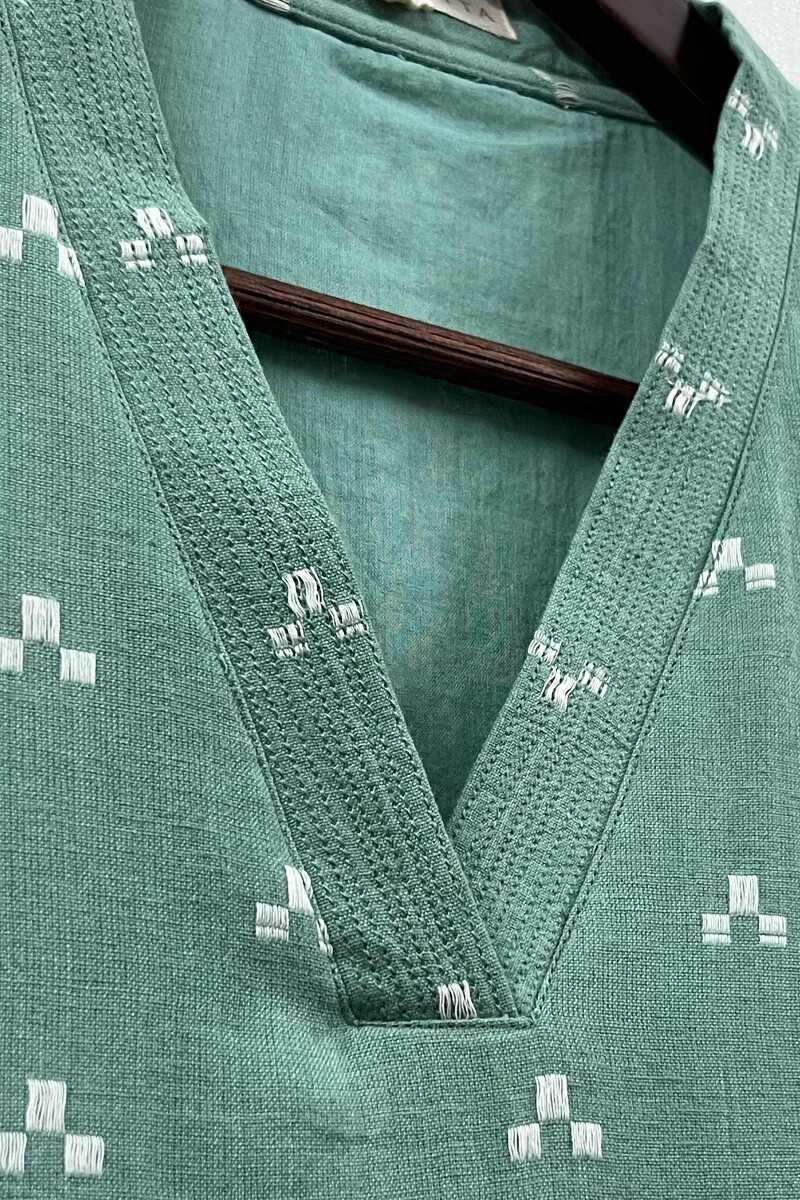 Mint Green Handcrafted Straight Handloom Cotton Kurta