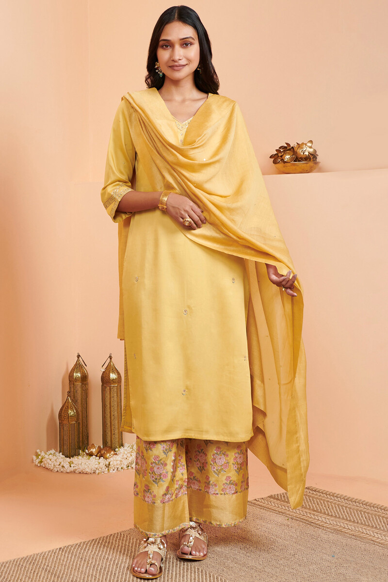 Yellow Handcrafted Straight Modal Kurta