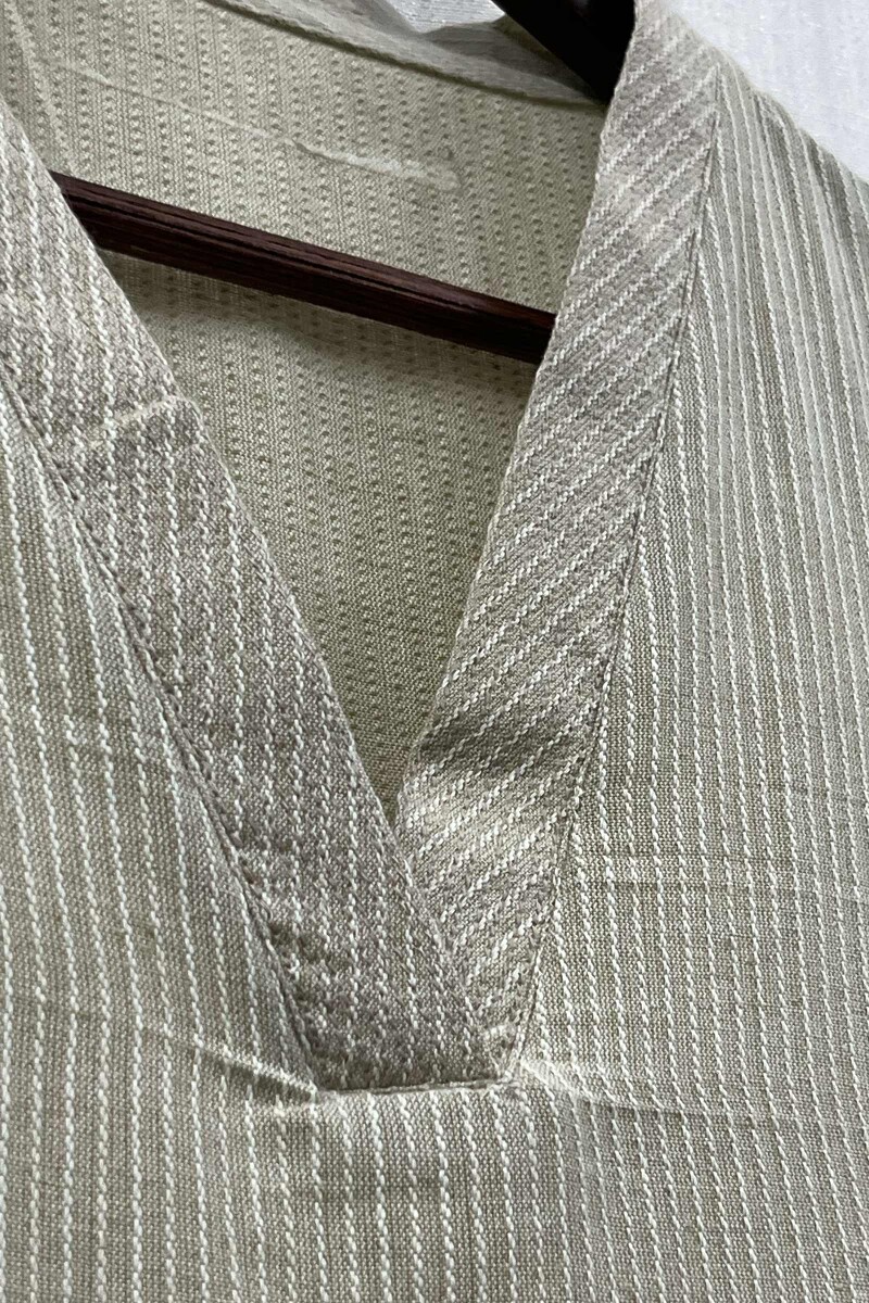 Beige Handcrafted Straight Handloom Cotton Kurta