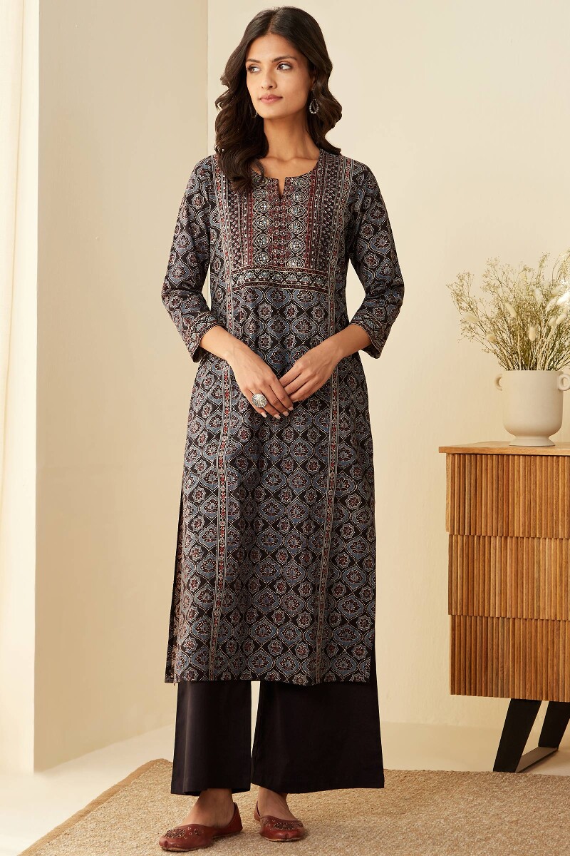 Ajrak Hand Block-Printed Straight Cotton Kurta