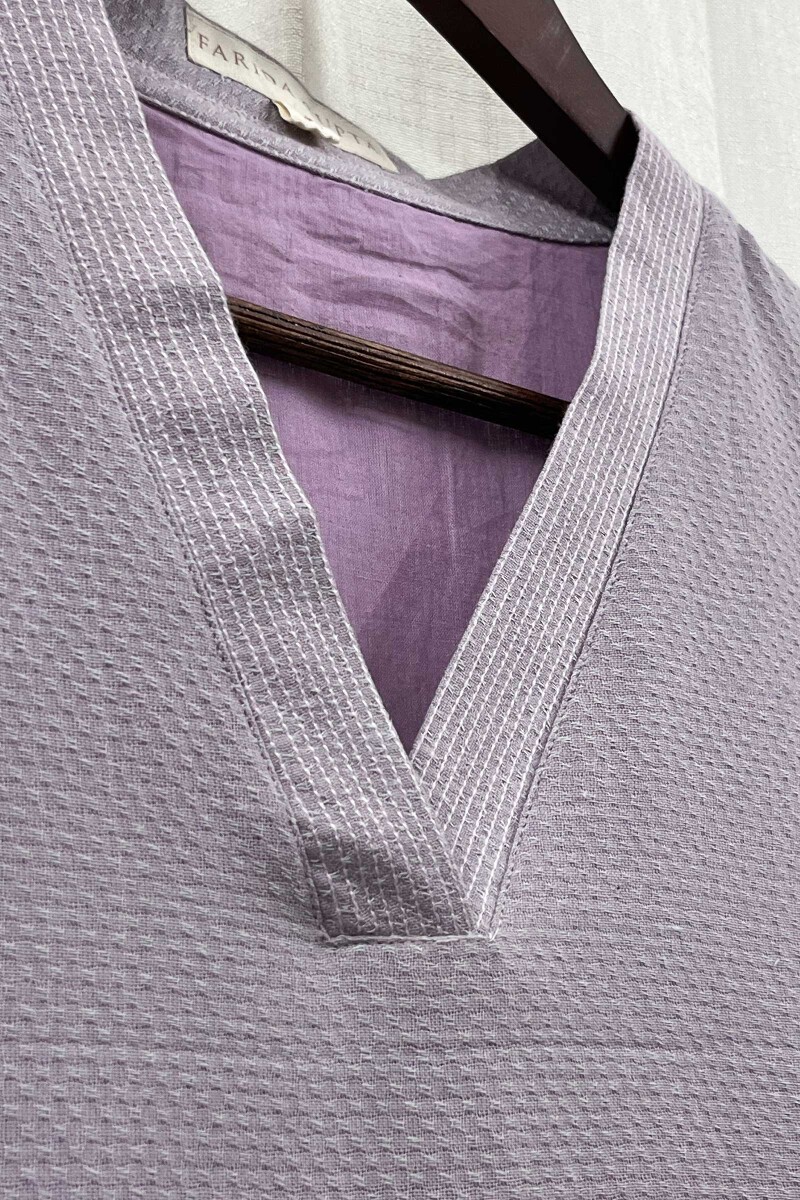 Purple Handcrafted Straight Handloom Cotton Kurta