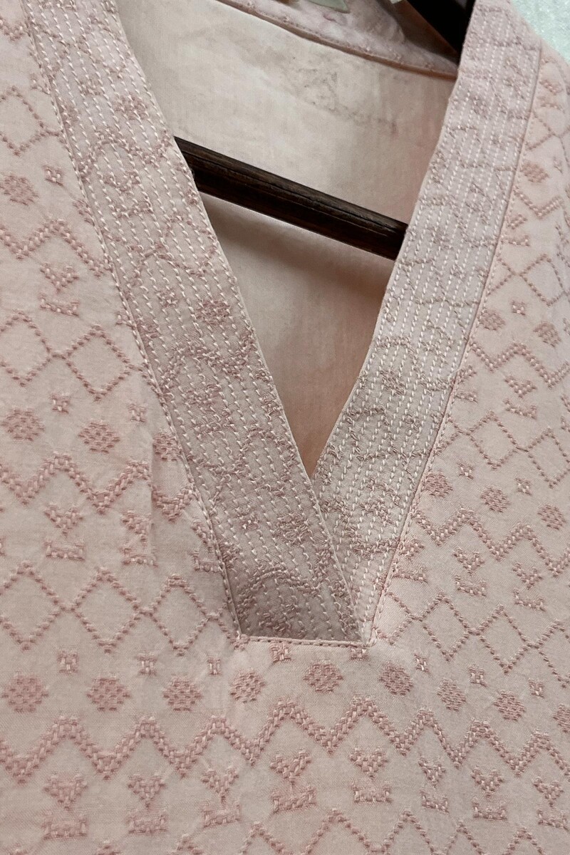 Baby Pink Handcrafted Straight Handloom Cotton Kurta
