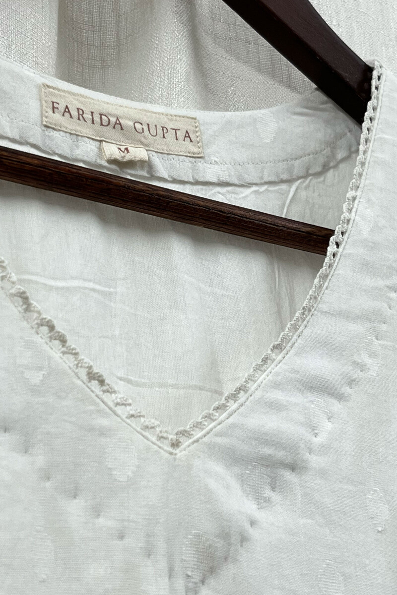 White Handcrafted Straight Cotton Dobby Kurta