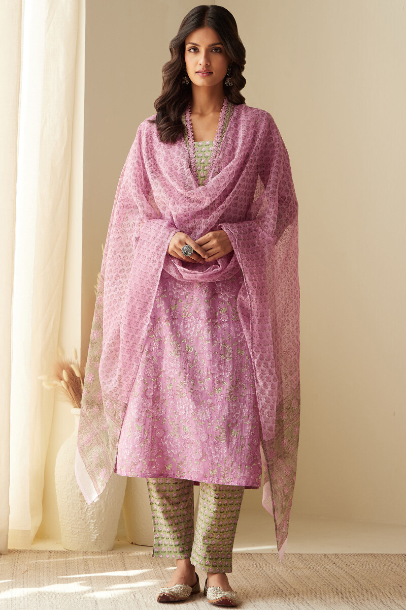 Pink Hand Block-Printed Kota Dupatta