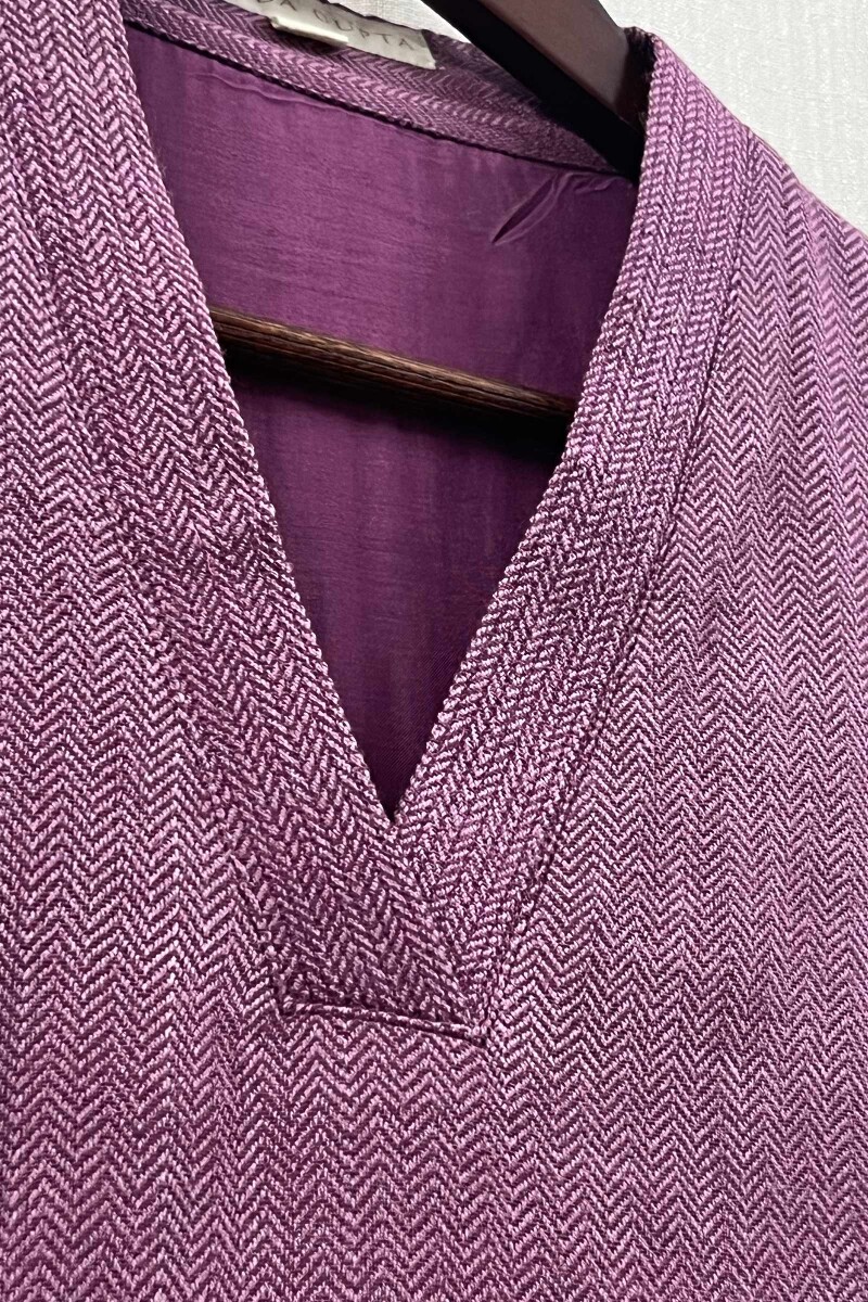Dark Pink Handcrafted Straight Faux Wool Kurta