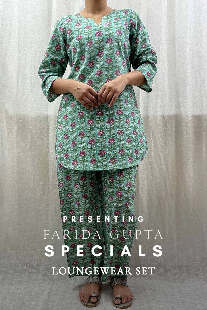 Green Hand Block-Printed Loungewear Set