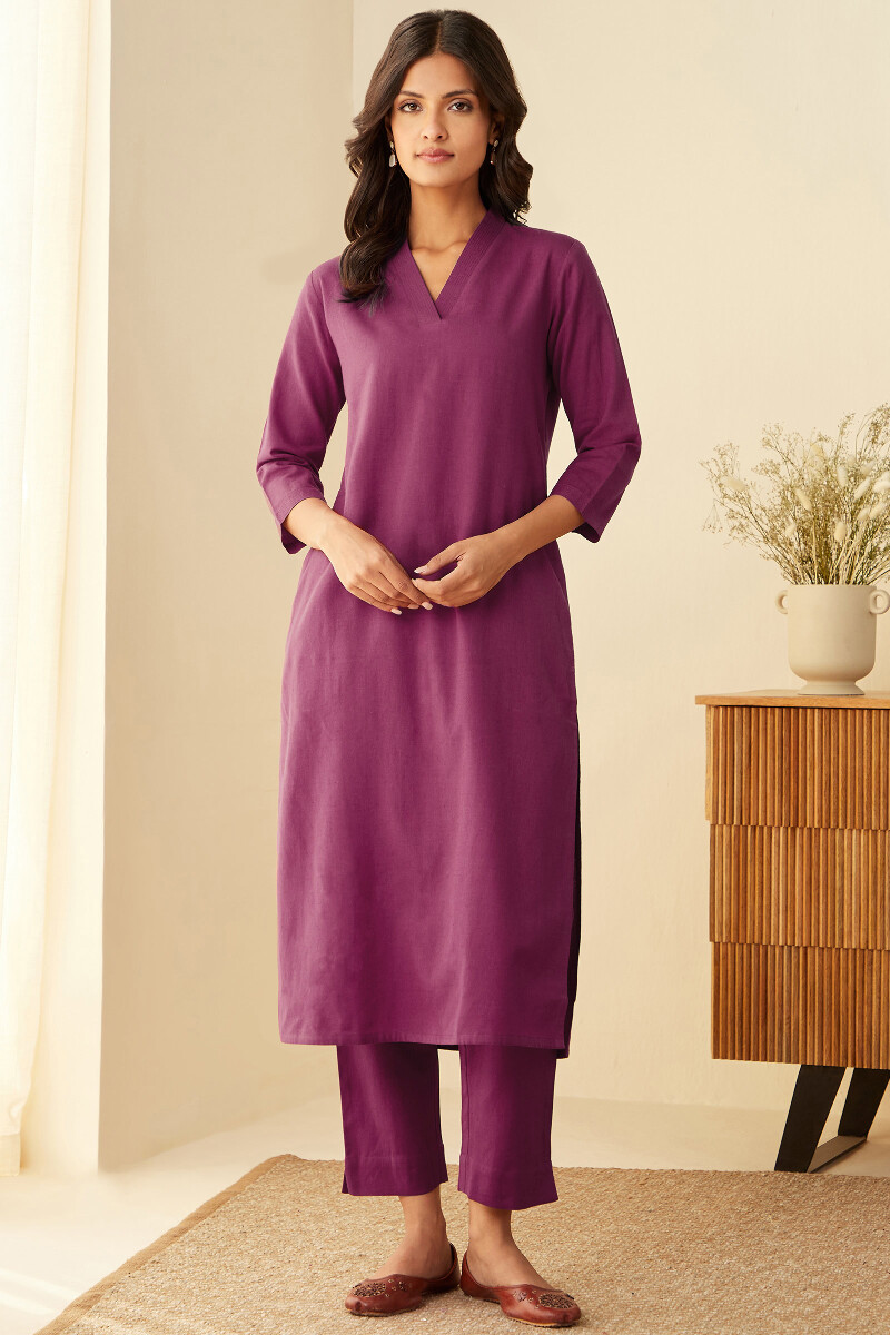 Magenta Pink Handcrafted Cotton Flax Narrow Pants