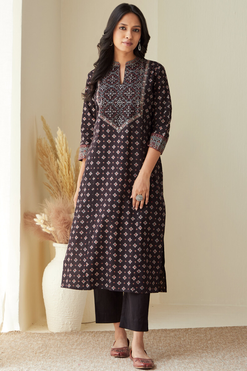 Ajrak Hand Block-Printed Straight Cotton Kurta