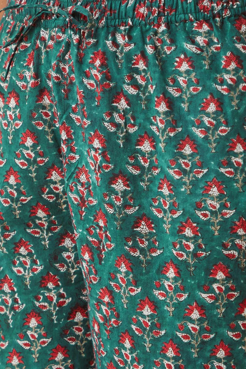 Green Hand Block-Printed Cotton Izhaar Pants