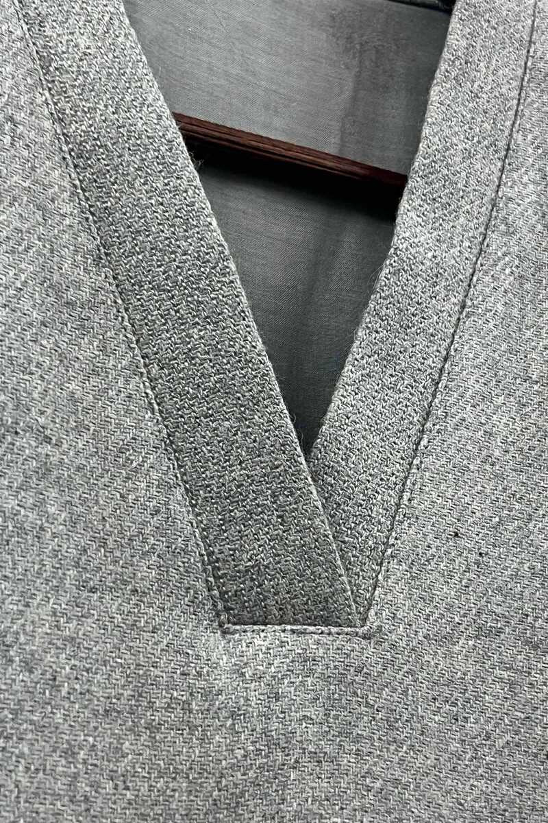 Grey Handcrafted Straight Faux Wool Kurta