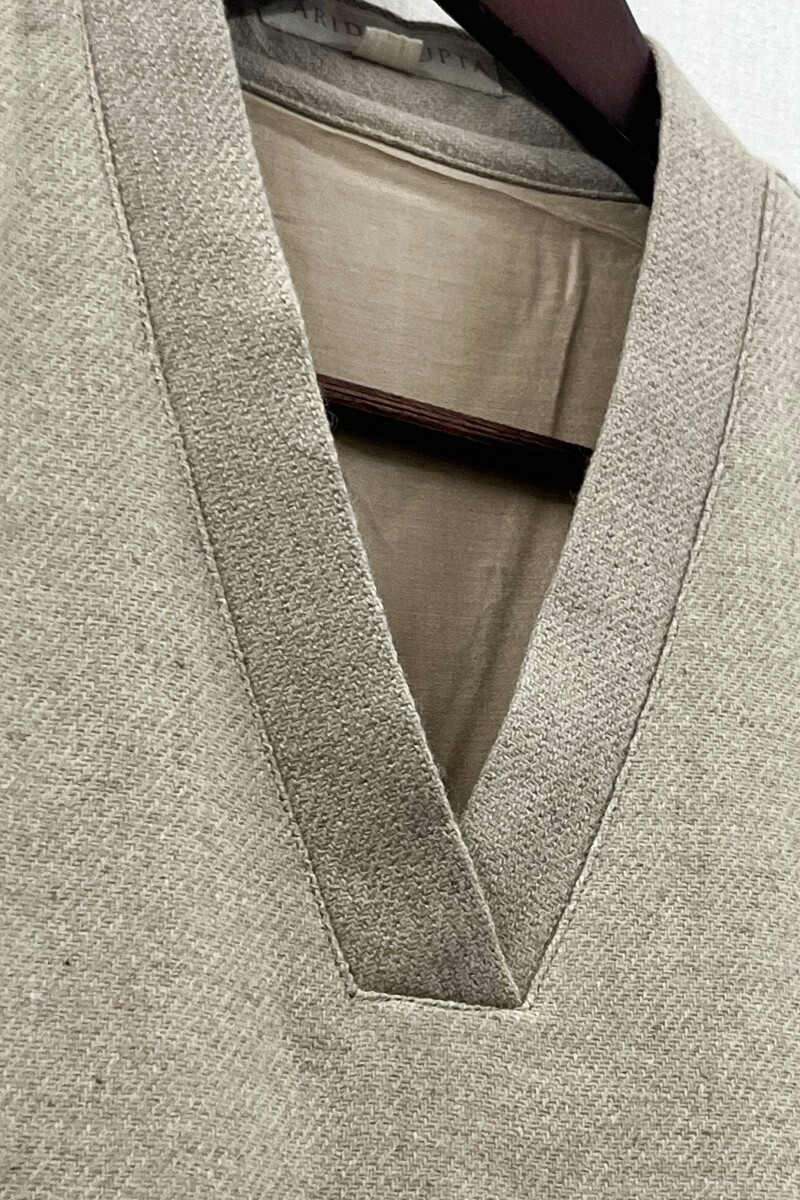 Beige Handcrafted Straight Faux Wool Kurta