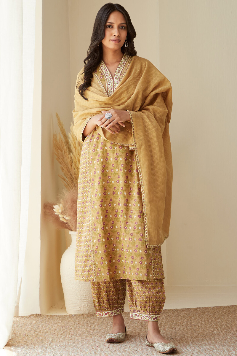 Mustard Handcrafted Kota Dupatta