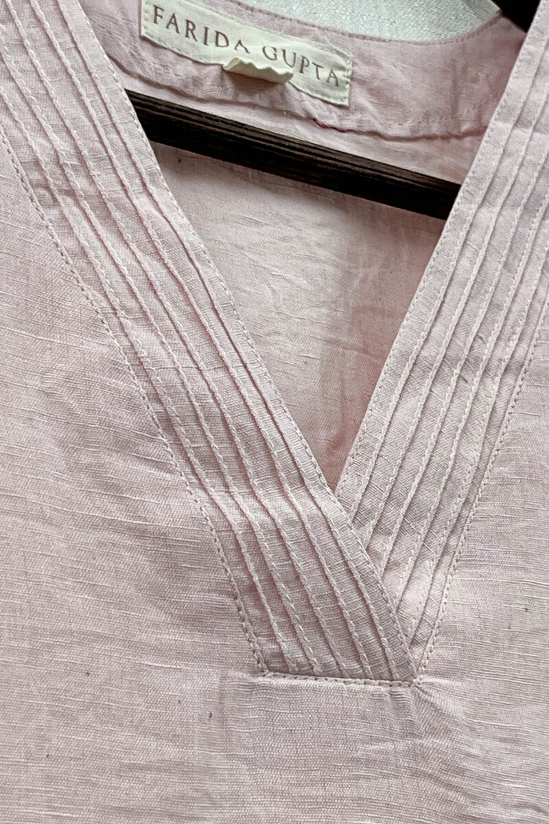 Light Pink Handcrafted Straight Cotton Linen Kurta