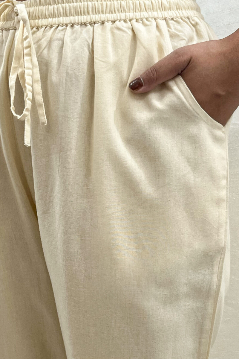 Cream Handcrafted Handloom Cotton Pants