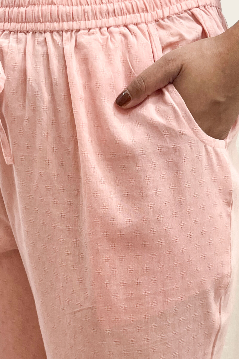Peach Handcrafted Cotton Dobby Narrow Pants