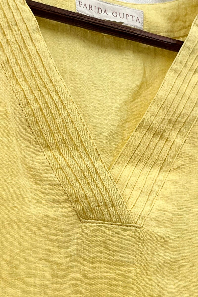 Yellow Handcrafted Straight Cotton Linen Kurta