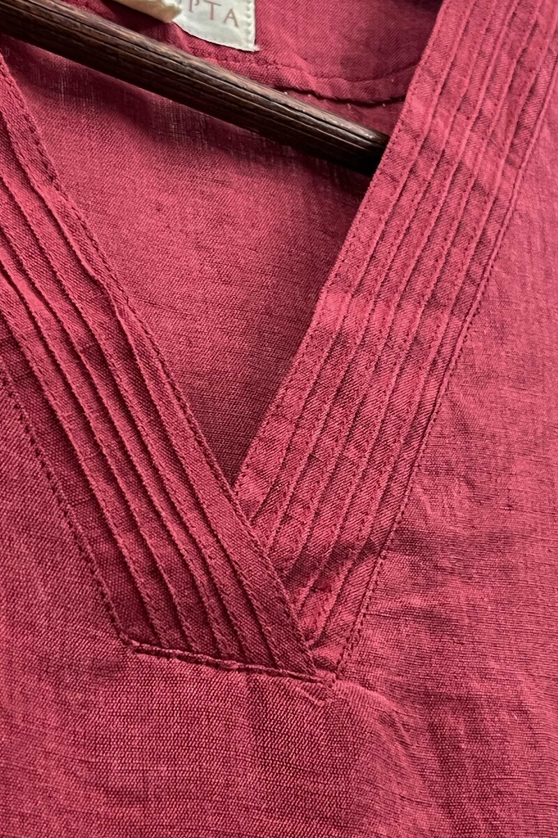 Maroon Handcrafted Straight Cotton Linen Kurta