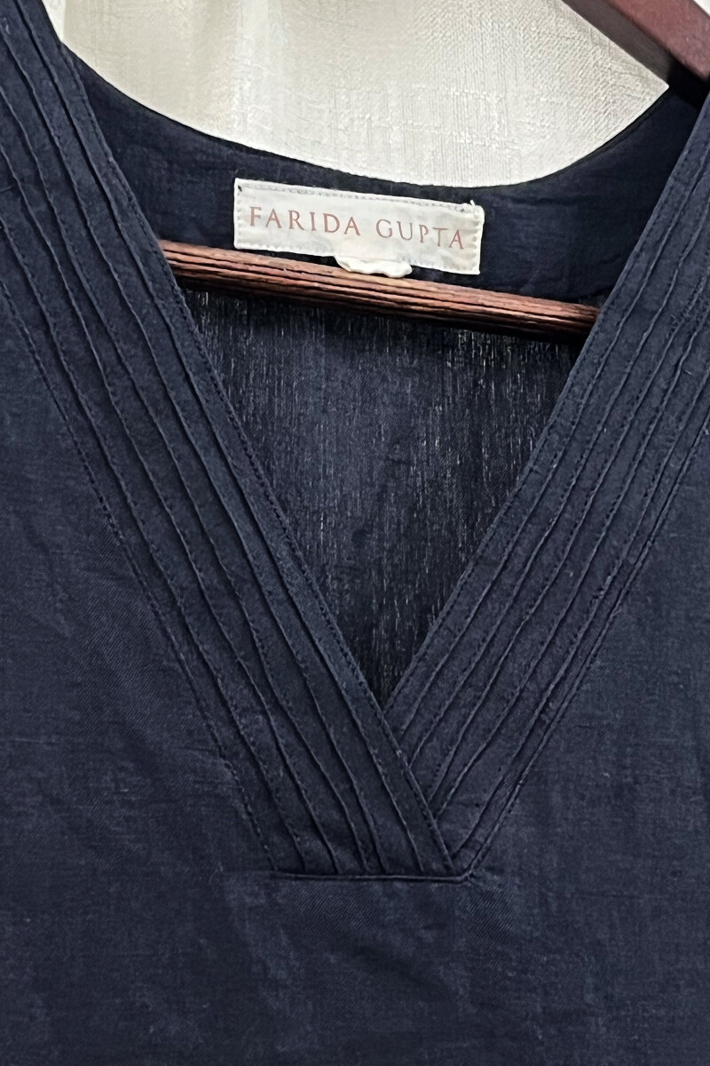 Navy Blue Handcrafted Straight Cotton Linen Kurta