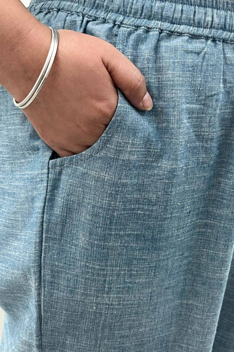 Sea Blue Handcrafted Handloom Cotton Pants