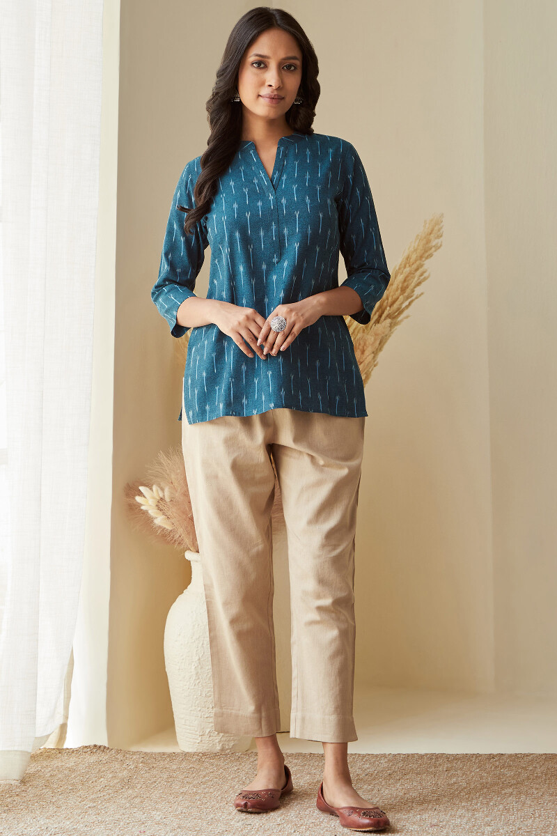 Blue Handcrafted Cotton Polyester Top