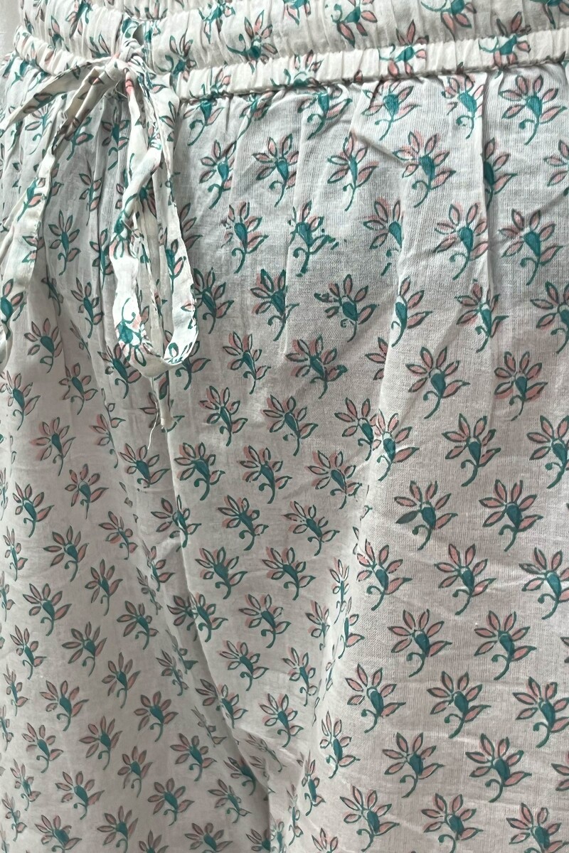 White Hand Block-Printed Cotton Mul Farsi