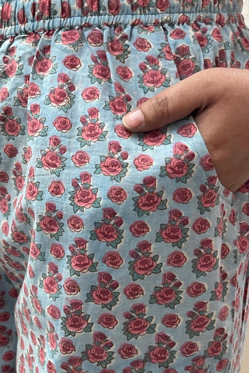 Blue Hand Block-Printed Cotton Farsi
