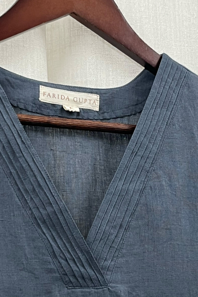 Blue Handcrafted Straight Cotton Linen Kurta