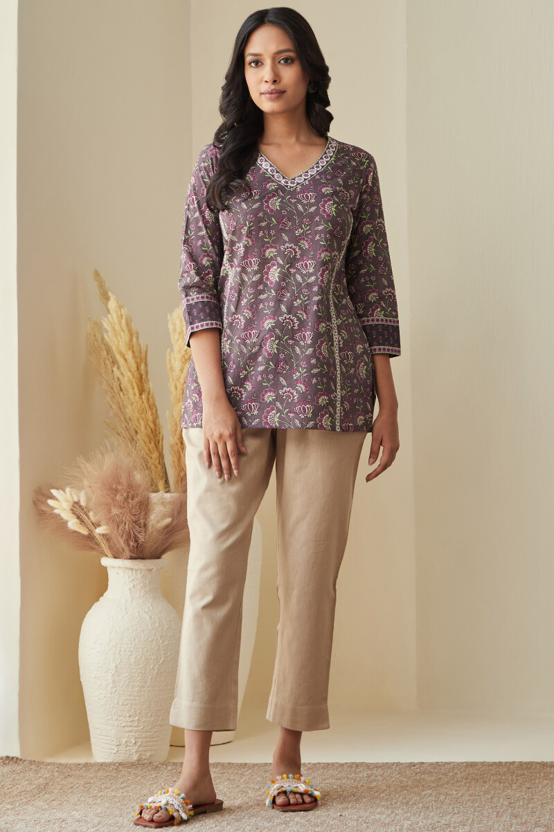 Purple Hand Printed Cotton Top