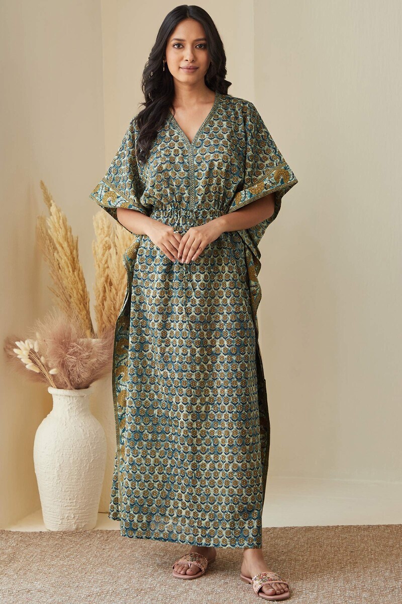 Bagru Hand Printed Cotton Mul Kaftan