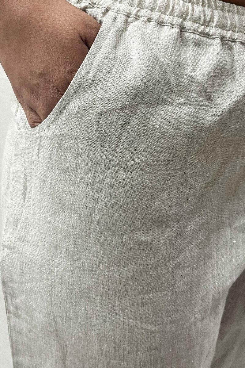 Beige Handcrafted Pure Linen Pants