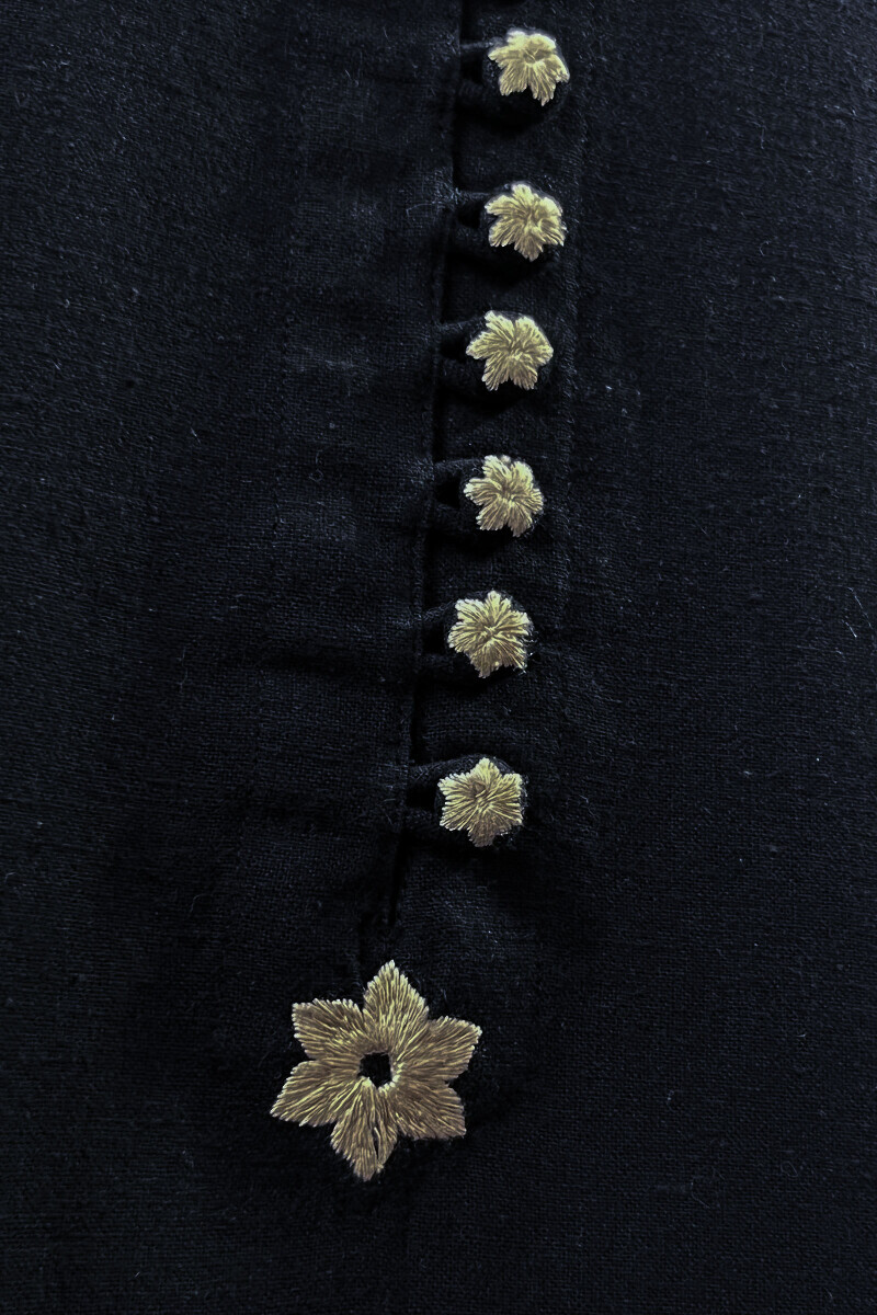 Black Handcrafted Straight Cotton Flax Kurta