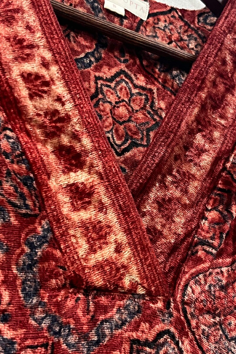 Ajrak Hand Block-Printed Straight Velvet Kurta