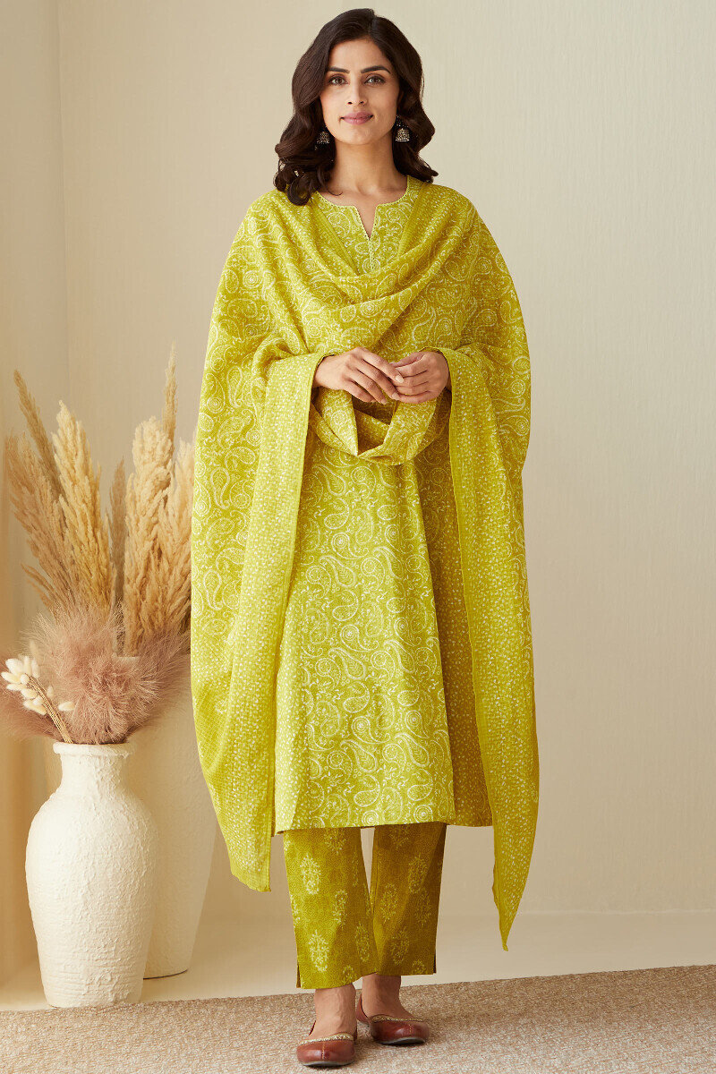 Green Hand Printed Kota Dupatta