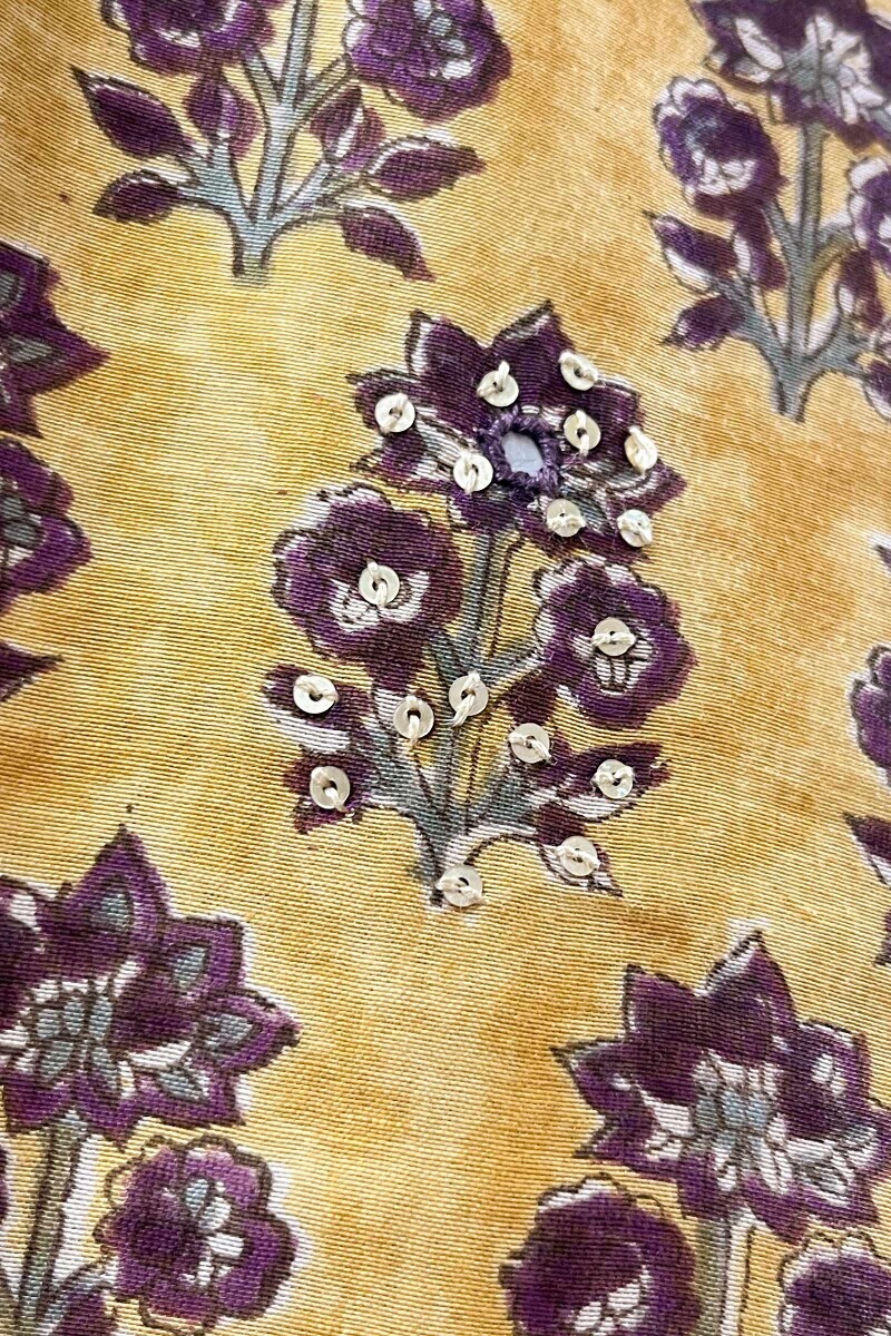 Yellow Hand Block-Printed Straight Chanderi Kurta