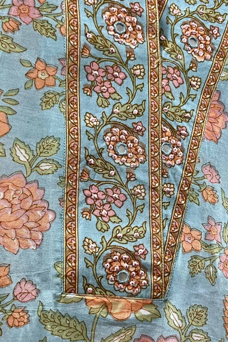 Sky Blue Hand Printed Straight Modal Kurta