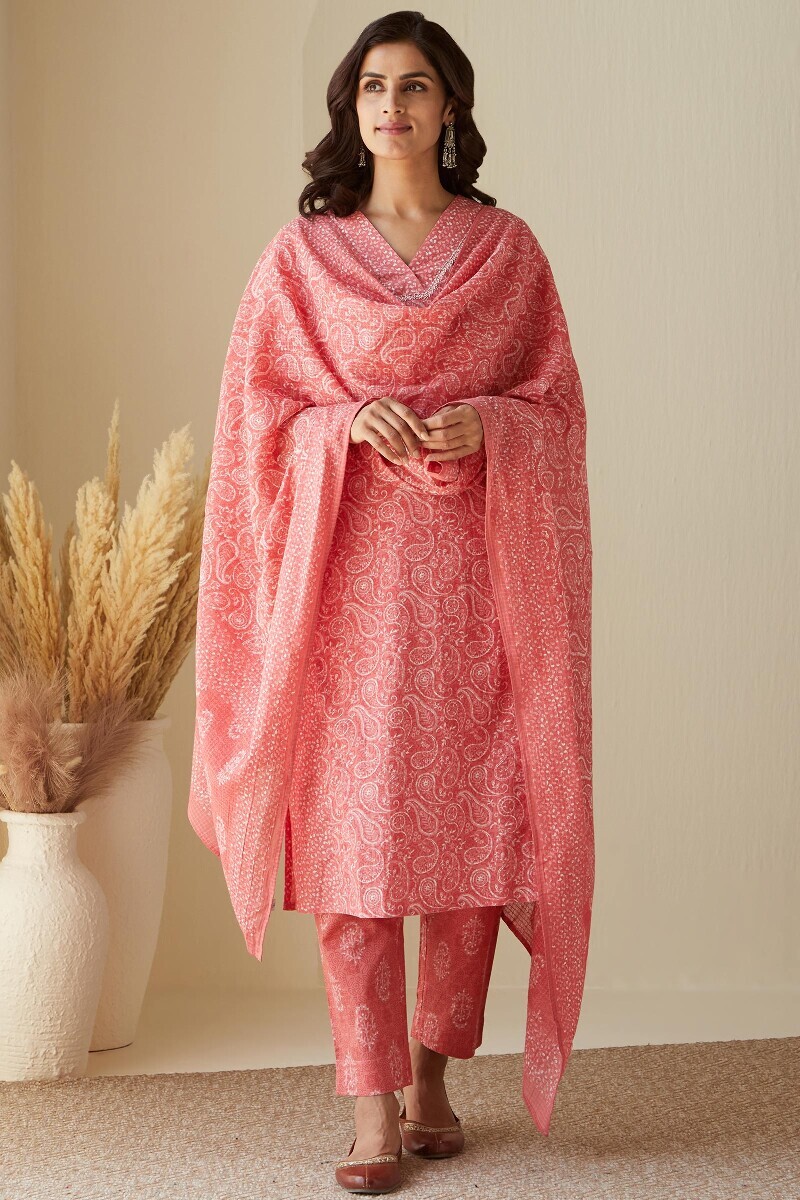 Pink Hand Printed Kota Dupatta